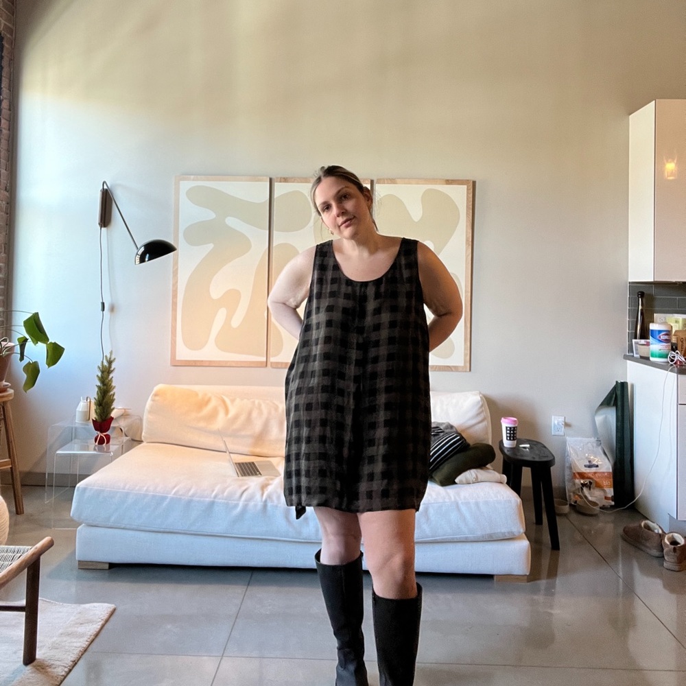 *SPRING CLOSET SALE* Eileen Fisher Green/Nlack Plaid tunic